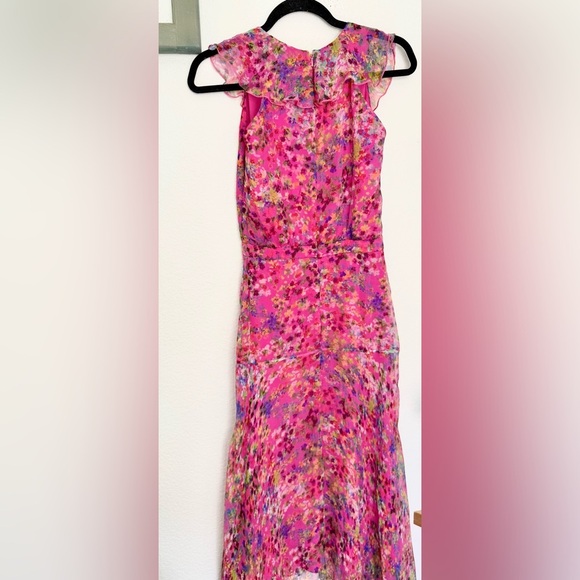 Saloni Silk Floral Pink Ruffle Midi Dress - Picture 9 of 11